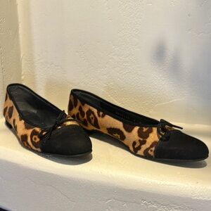 Stuart Weitzman Black and Brown Pony-hair Leopard Print Ballet Flats